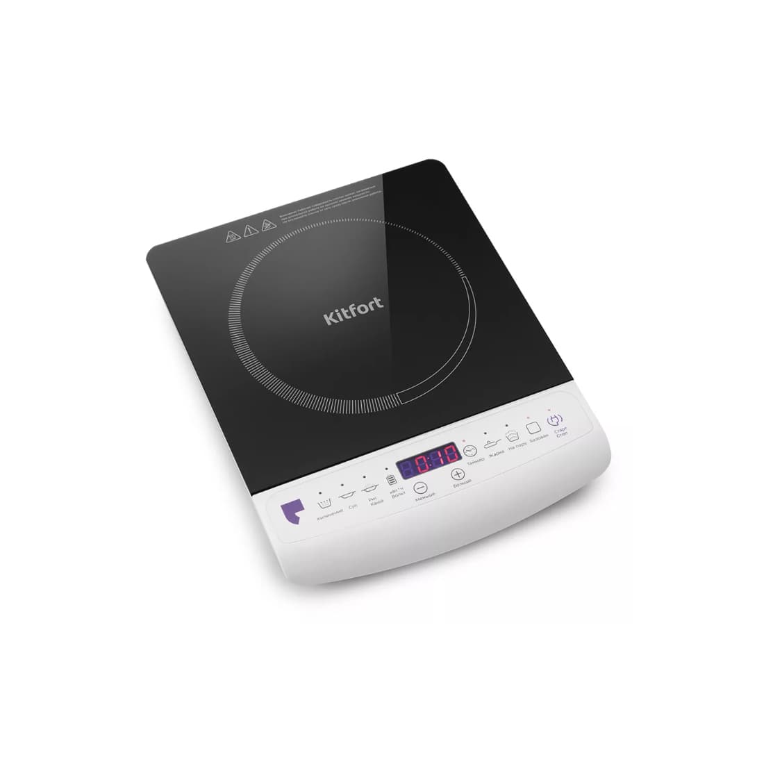 Индукционная плитка, Kitfort, КТ-101, Мощность 2000 Вт, Кнопочное управление, 1 конфорка, Диаметр конфорок 17 см, 6 программ, 10 режимов работы, Черный, Белый