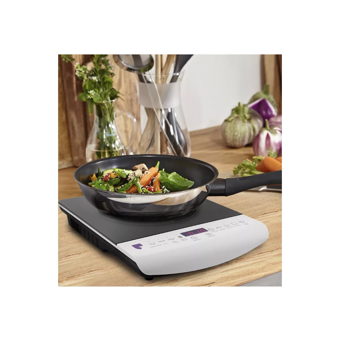 Индукционная плитка, Kitfort, КТ-101, Мощность 2000 Вт, Кнопочное управление, 1 конфорка, Диаметр конфорок 17 см, 6 программ, 10 режимов работы, Черный, Белый