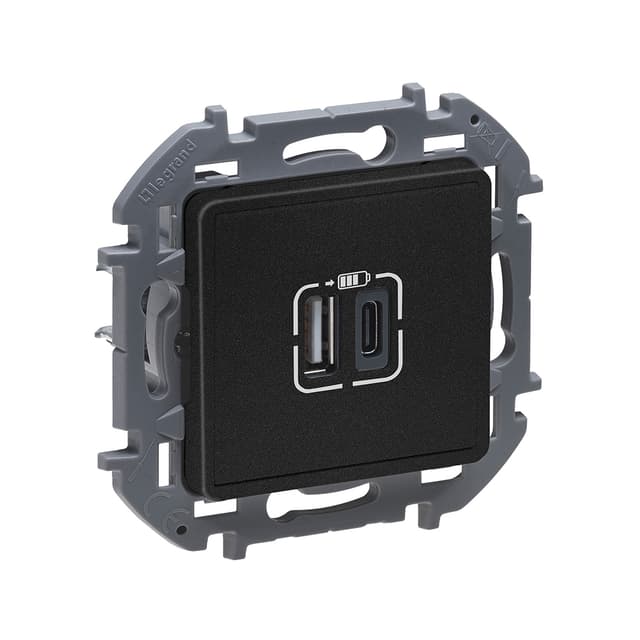 Зарядное устройство, Legrand, 673763, Inspiria с двумя USB разьемами AC 240В/5В3000мА антрацит