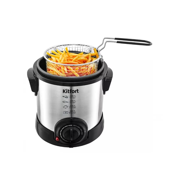 Фритюрница, Kitfort, КТ-2011, Механическое управление, Объем масла 1.5л, Диапозон температур 130-190 °C, Плавная регулировка температуры, Нержавеющая сталь, Черный, Стальной