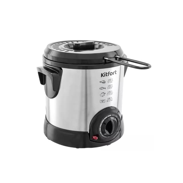 Фритюрница, Kitfort, КТ-2011, Механическое управление, Объем масла 1.5л, Диапозон температур 130-190 °C, Плавная регулировка температуры, Нержавеющая сталь, Черный, Стальной