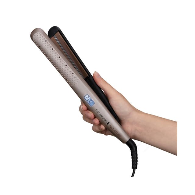 Выпрямитель для волос, Remington, S7972, Плавающие пластины, Керамическое покрытие, Укладка влажные волос, Защита от перегрева, Количество температурных режимов 10 шт, Время нагрева15 сек, Индикация нагрева, Цвет золотистый