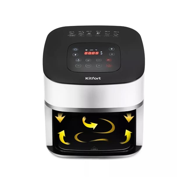 Аэрогриль, Kitfort, КТ-2217, Мощность 1500 Вт, Объем чаши 4.5 л, Сенсорное управление, Количество автоматических программ 6, Максимальная температура нагрева 200 °C, Цвет белый
