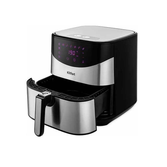 Аэрогриль, Kitfort, КТ-2231, Объем 5л, Сенсорное управление, 9 программ + ручные настройки, Температура нагрева 80 -200 °C, Таймер 60 мин, Длина шнура 1 м, Мощность 1700 Вт, Стальной/Черный