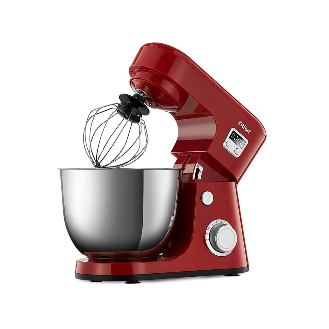 Планетарный миксер, Kitfort, КТ-1308-5, Чаша 4.2л, 6 скоростных режимов, 3 насадки, LCD дисплей, Мощность 600 Вт, Красный