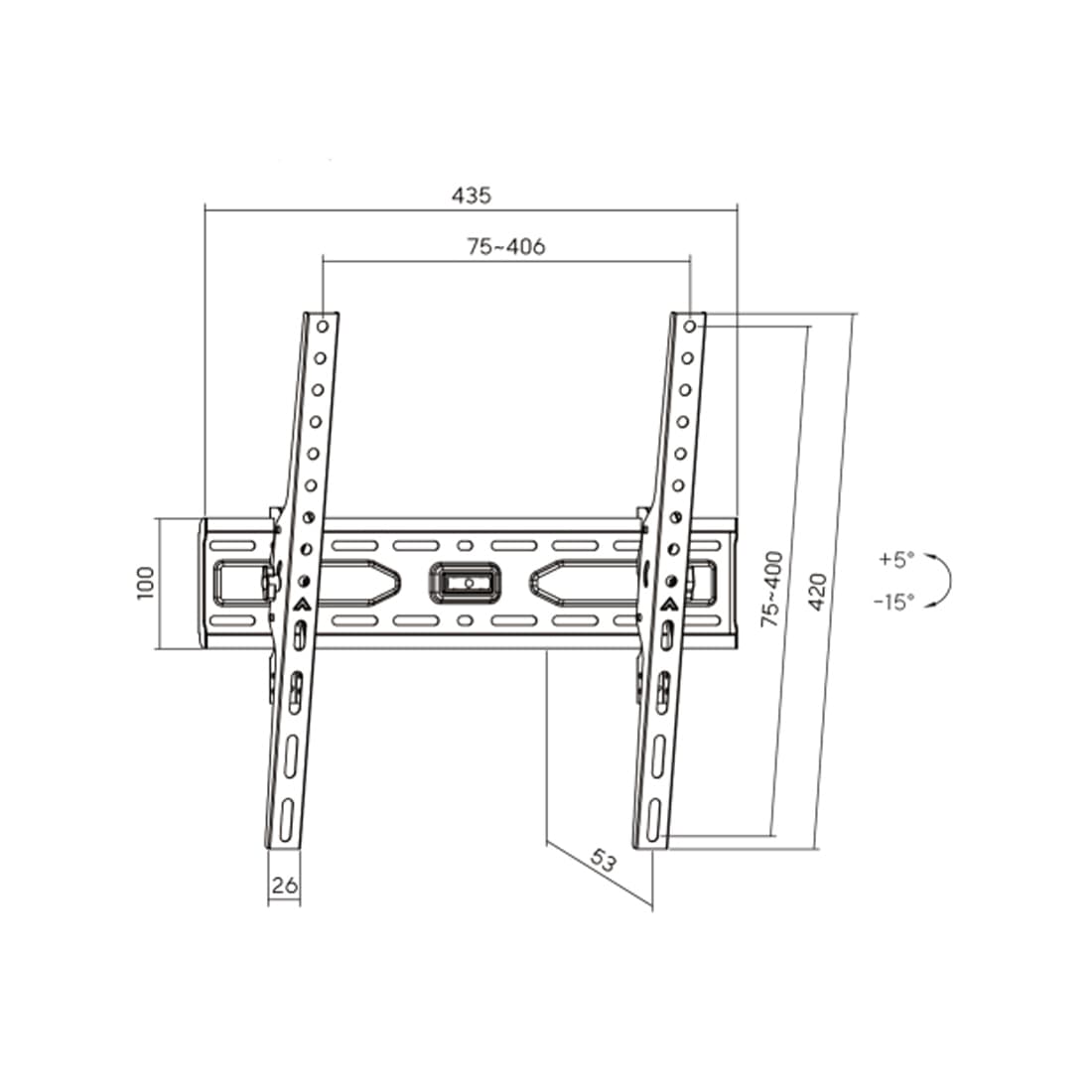 Кронштейн для ТВ и мониторов, Brateck, KL36-44T, Макс. нагрузка - 45 кг, Диагональ экрана от 32" до 75", Угол наклона +/-15°, Уровень, Чёрный