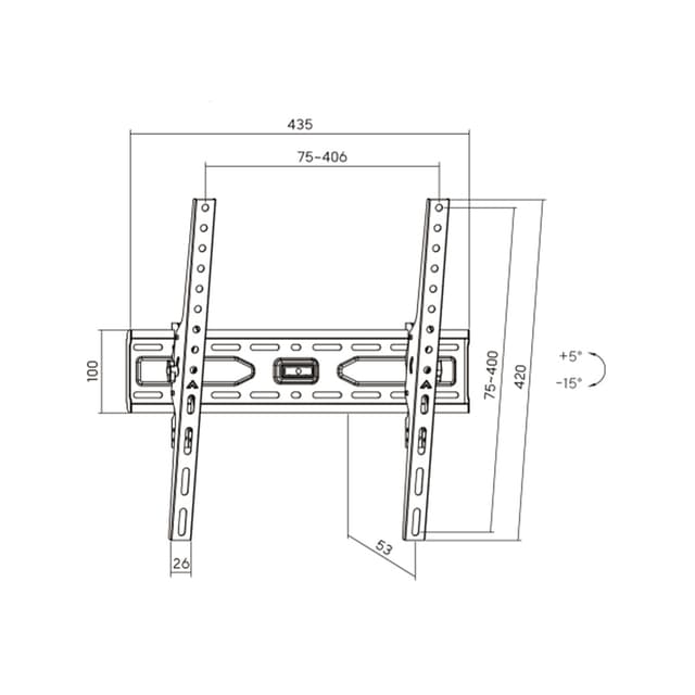 Кронштейн для ТВ и мониторов, Brateck, KL36-44T, Макс. нагрузка - 45 кг, Диагональ экрана от 32" до 75", Угол наклона +/-15°, Уровень, Чёрный