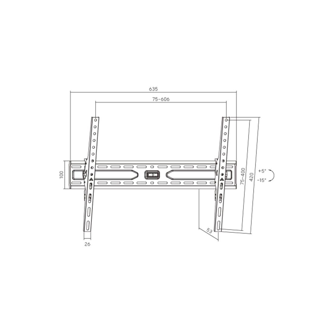 Кронштейн для ТВ и мониторов, Brateck, KL36-46T, Макс. нагрузка - 45 кг, Диагональ экрана от 37" до 86", Угол наклона +/-15°, Уровень, Чёрный