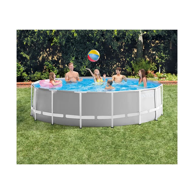 Каркасный бассейн Prism Frame 457 х 122 см, INTEX, 26726NP, Винил, 16805 л., Стальной каркас, Ф-насос 28638 (3785л/ч), Лестница 28076, Подложка 28048, Тент 28032, Гидроаэрация 22025, Серый, Цветная коробка