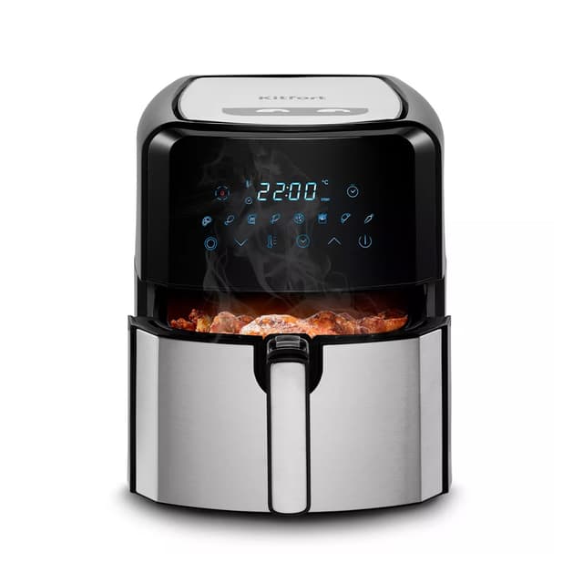 Аэрогриль, Kitfort, КТ-2239, Объем корзины 4.5л, 8 автоматических программ, Режим сушки, Температура нагрева 80-200°C, Таймер, Сенсорное управление, Мощность 1700 Вт, Длина шнура 0.6 м, Черный/Стальной