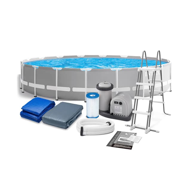 Каркасный бассейн Prism Frame 549 х 122 см, INTEX, 26732NP, Винил, 24311 л., Стальной каркас, Ф-насос 28636 (5678л/ч), Лестница 28076, Подложка 18933, Тент 28041, Гидроаэрация 22747, Серый, Цветная коробка