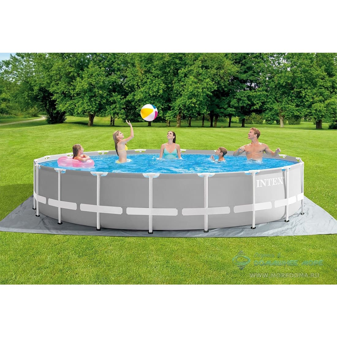 Каркасный бассейн Prism Frame 549 х 122 см, INTEX, 26732NP, Винил, 24311 л., Стальной каркас, Ф-насос 28636 (5678л/ч), Лестница 28076, Подложка 18933, Тент 28041, Гидроаэрация 22747, Серый, Цветная коробка