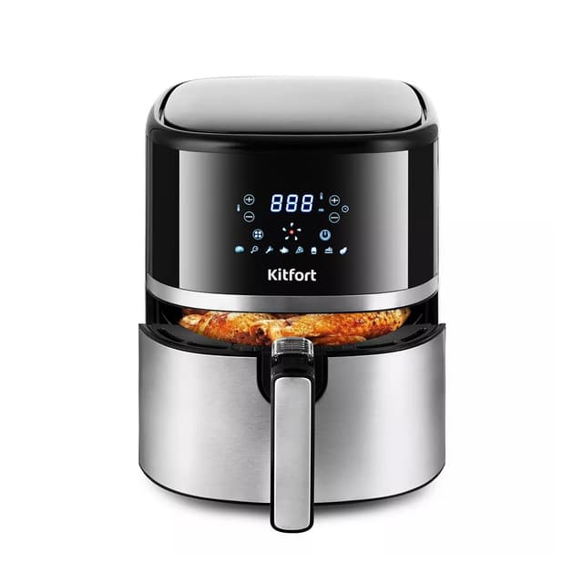 Аэрогриль, Kitfort, КТ-2221, Мощность 1500 Вт, Объем чаши 3.3 л, Материал корпуса пластик, Крышка съемная, Количество автоматических программ 8, Цвет черный
