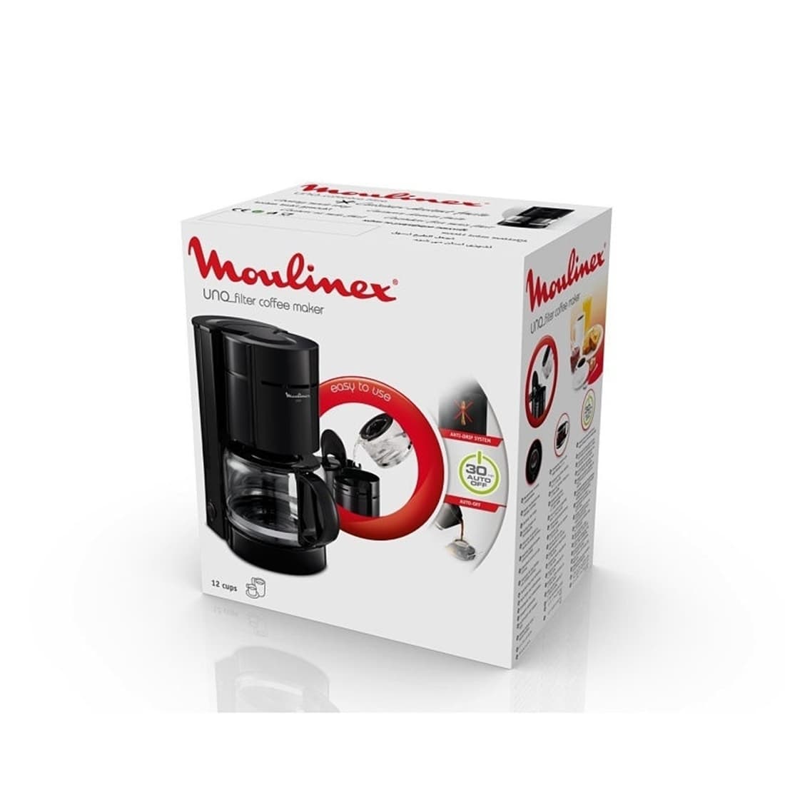 Кофеварка капельная, Moulinex, FG121811, Колба стекло, Подсветка, Максимальное количество кофе 1.25 л, Противокапельная система, Черный