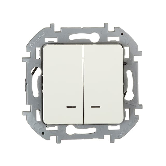 Выключатель двухклавишный с подсветкой/индикацией, Legrand, 673631, Inspiria с/у 10 А ~250В безвинтовые зажимы слоновая кость