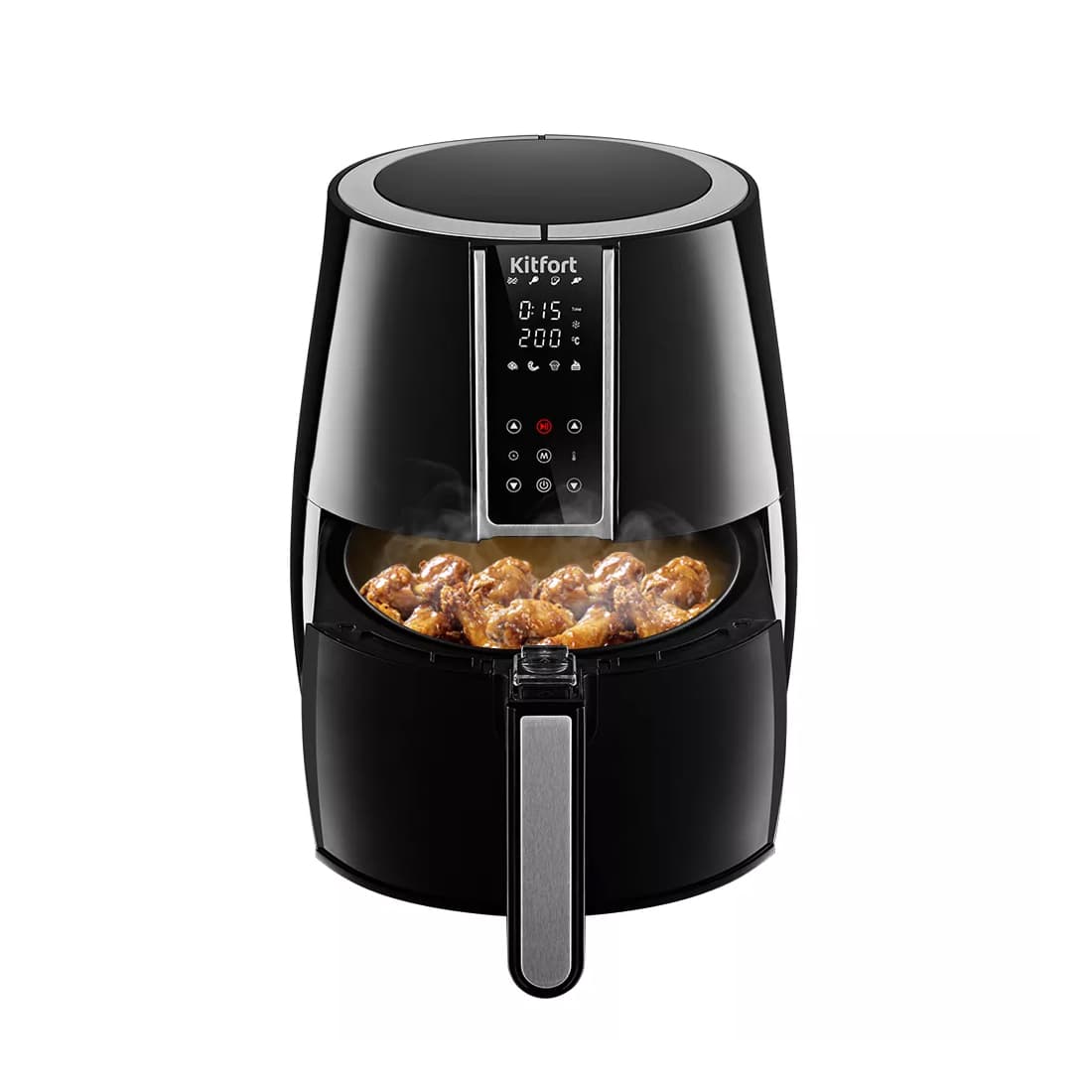 Аэрогриль, Kitfort, КТ-2227, Сенсорное управление, 3.5л, 8 программ, Температура нагрева 70-200°C, Таймер 60 мин, Съемная крышка, Длина шнура 0.9м, Мощность 1500 Вт, Чёрный