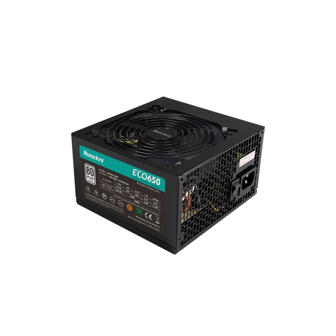 Блок питания, Huntkey, ECO650, 650W, ATX, APFC, 20+4 pin, 2*4+4pin, 3*Sata, 3*Molex, 2*PCI-E 6+2 pin, Вентилятор 12см, Кабель питания, Чёрный