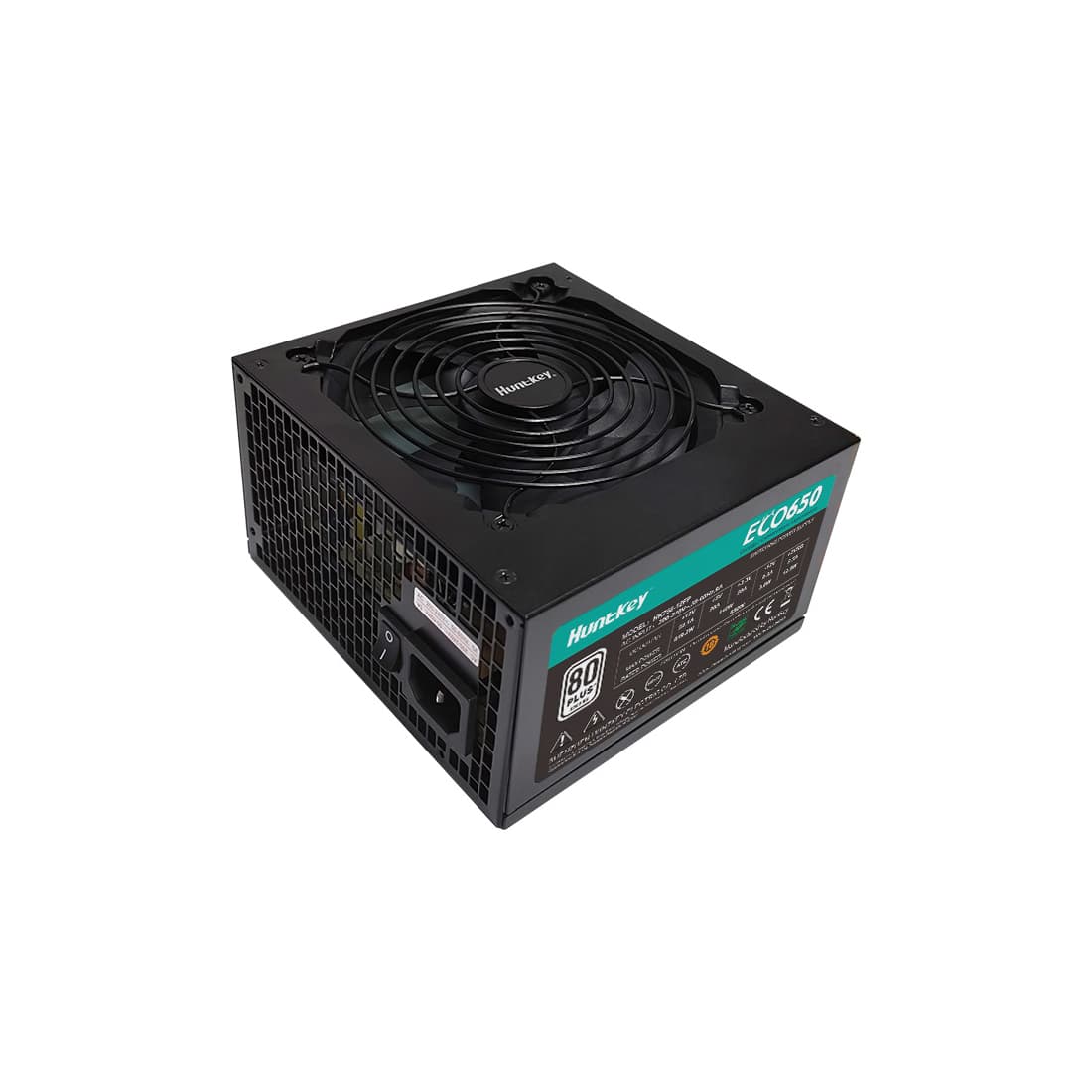 Блок питания, Huntkey, ECO650, 650W, ATX, APFC, 20+4 pin, 2*4+4pin, 3*Sata, 3*Molex, 2*PCI-E 6+2 pin, Вентилятор 12см, Кабель питания, Чёрный