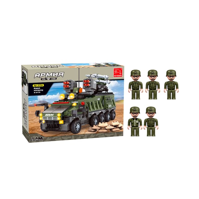 Игровой конструктор, Keyixing, 22704, Армия, Зенитная мобильная ракетная установка, 5 минифигурок, 832 детали, Цветная коробка