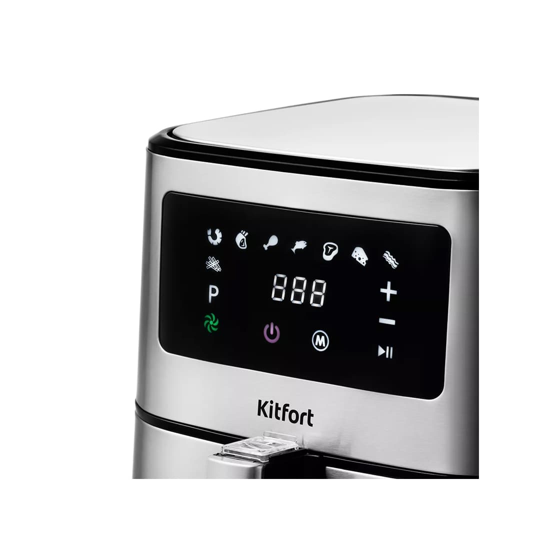 Аэрогриль, Kitfort, КТ-2228, Сенсорное управление, 5.5л, 9 программ, Температура нагрева 80-200°C, Таймер 60 мин, Съемная крышка, Длина шнура 0.9м, Мощность 1700 Вт, Стальной/чёрный