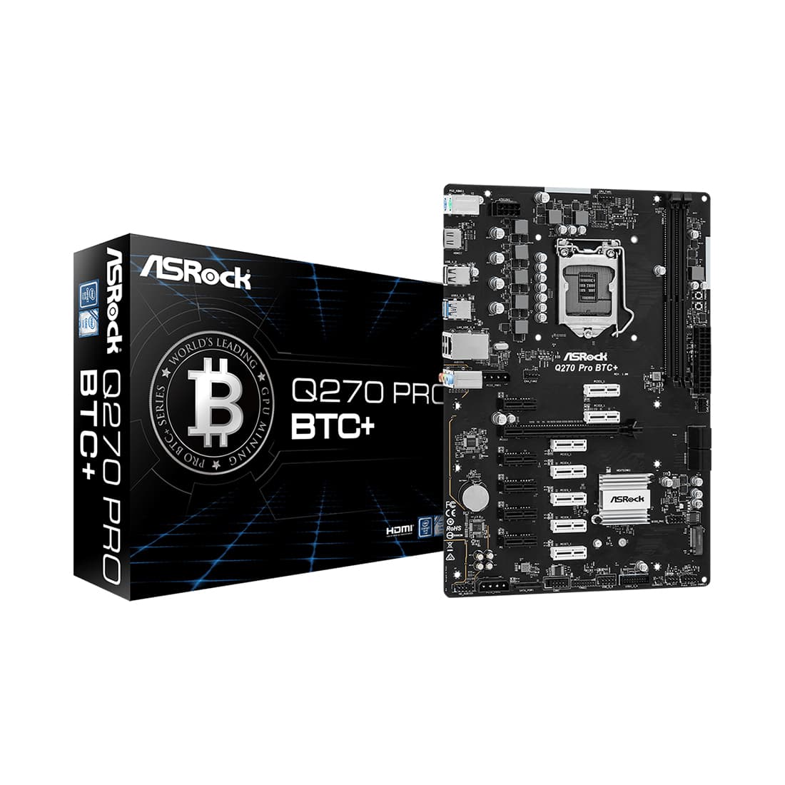 Материнская плата, ASRock, Q270 PRO BTC+ (4710483935473), LGA1151, iQ270, 2xDDR4 2400/2133, 4xSATA3, 1xM.2 SATA3, Raid, 1xHDMI, 1xPCI-Ex16, 12xPCI-Ex1, ATX