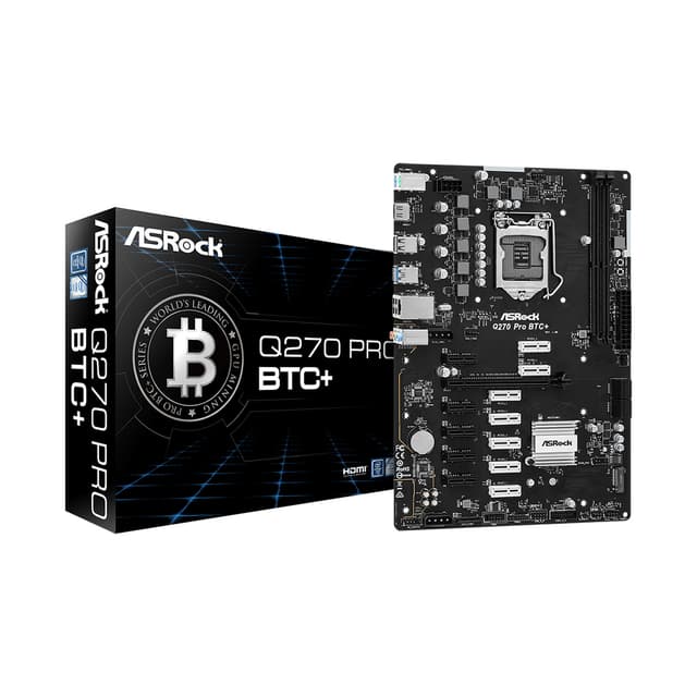Материнская плата, ASRock, Q270 PRO BTC+ (4710483935473), LGA1151, iQ270, 2xDDR4 2400/2133, 4xSATA3, 1xM.2 SATA3, Raid, 1xHDMI, 1xPCI-Ex16, 12xPCI-Ex1, ATX