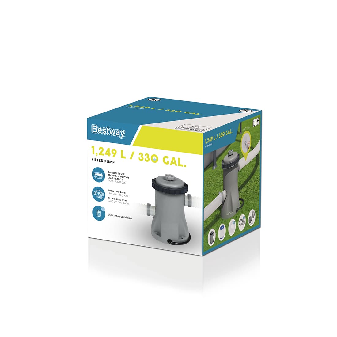 Фильтрующий насос для бассейнов, BESTWAY, 58383, Пластик, 2006 л/час., Серый, Цветная коробка