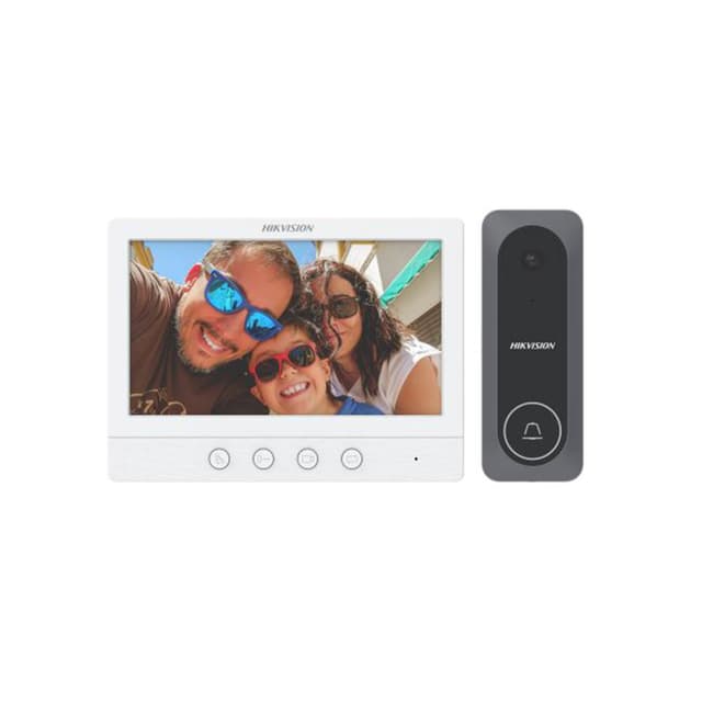 Домофонная система, Hikvision, DS-KIS212, Комплект видеодомофонии ,1mp HD камера, ИК до 3 м, встроеный микрофон и динамик, вызывная:от-30 °C до 60 °C, Монитор: от -10 °C до 55 °C, IP65, 12V DC