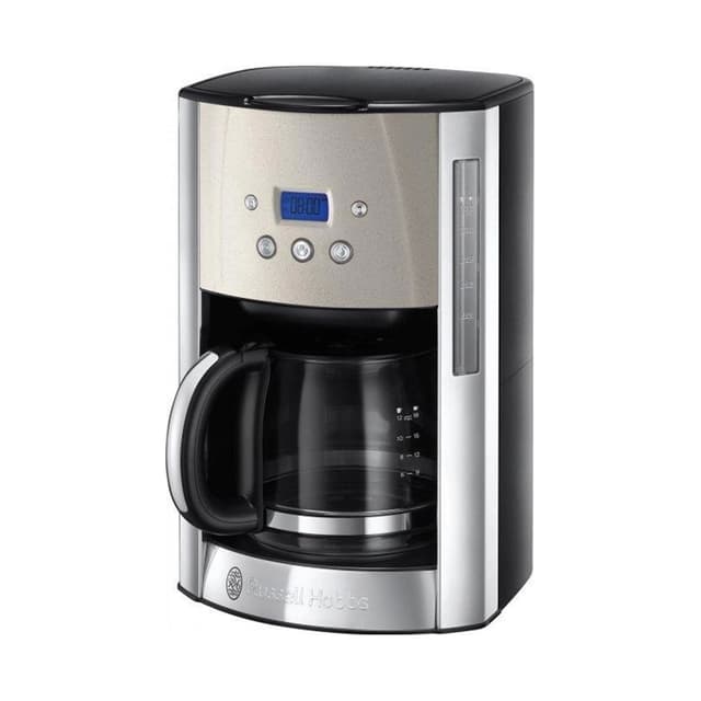 Кофеварка капельная, Russell Hobbs, 26990-56, Мощность 1000Вт, Молотое кофе, Объем 1.5л, Кнопочное управление, Синий ЖК-дисплей, Съемный моющийся держатель фильтра, Автоматическое сохранение тепла, Серебрянный