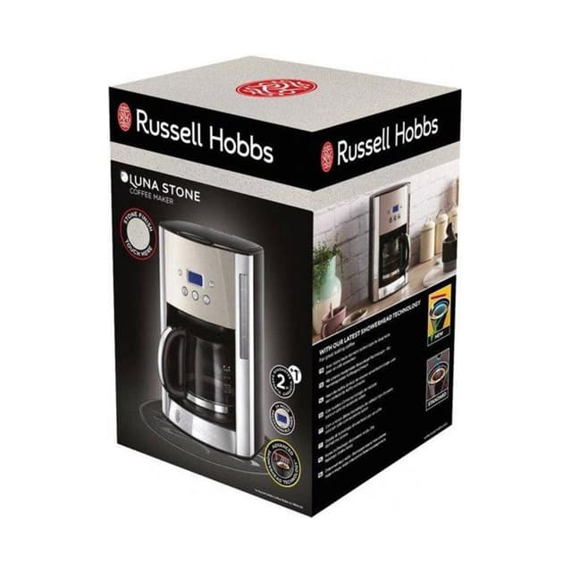 Кофеварка капельная, Russell Hobbs, 26990-56, Мощность 1000Вт, Молотое кофе, Объем 1.5л, Кнопочное управление, Синий ЖК-дисплей, Съемный моющийся держатель фильтра, Автоматическое сохранение тепла, Серебрянный