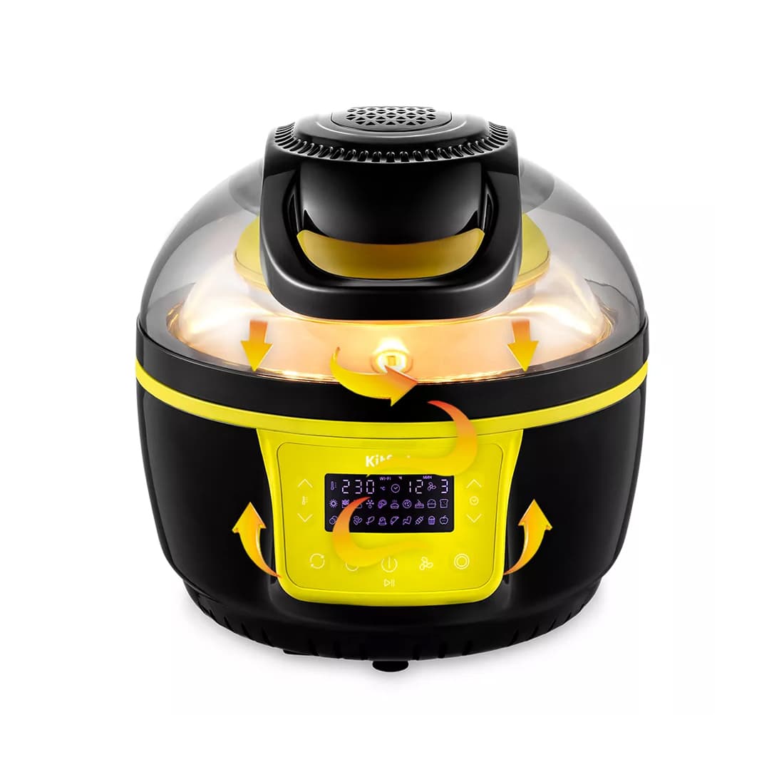 Аэрогриль, Kitfort, КТ-2243, 1 чаша, Объем 7.5 л, 20 программ, Температура нагрева 30-250°C, Управление с телефона/кнопочное, Таймер, Мощность 1200-1400 Вт, Длина шнура 1м, Черный/Желтый