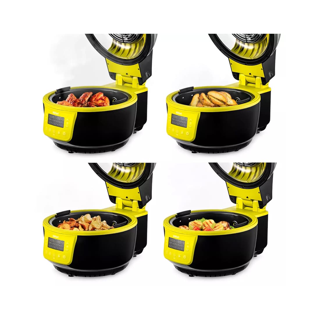 Аэрогриль, Kitfort, КТ-2243, 1 чаша, Объем 7.5 л, 20 программ, Температура нагрева 30-250°C, Управление с телефона/кнопочное, Таймер, Мощность 1200-1400 Вт, Длина шнура 1м, Черный/Желтый