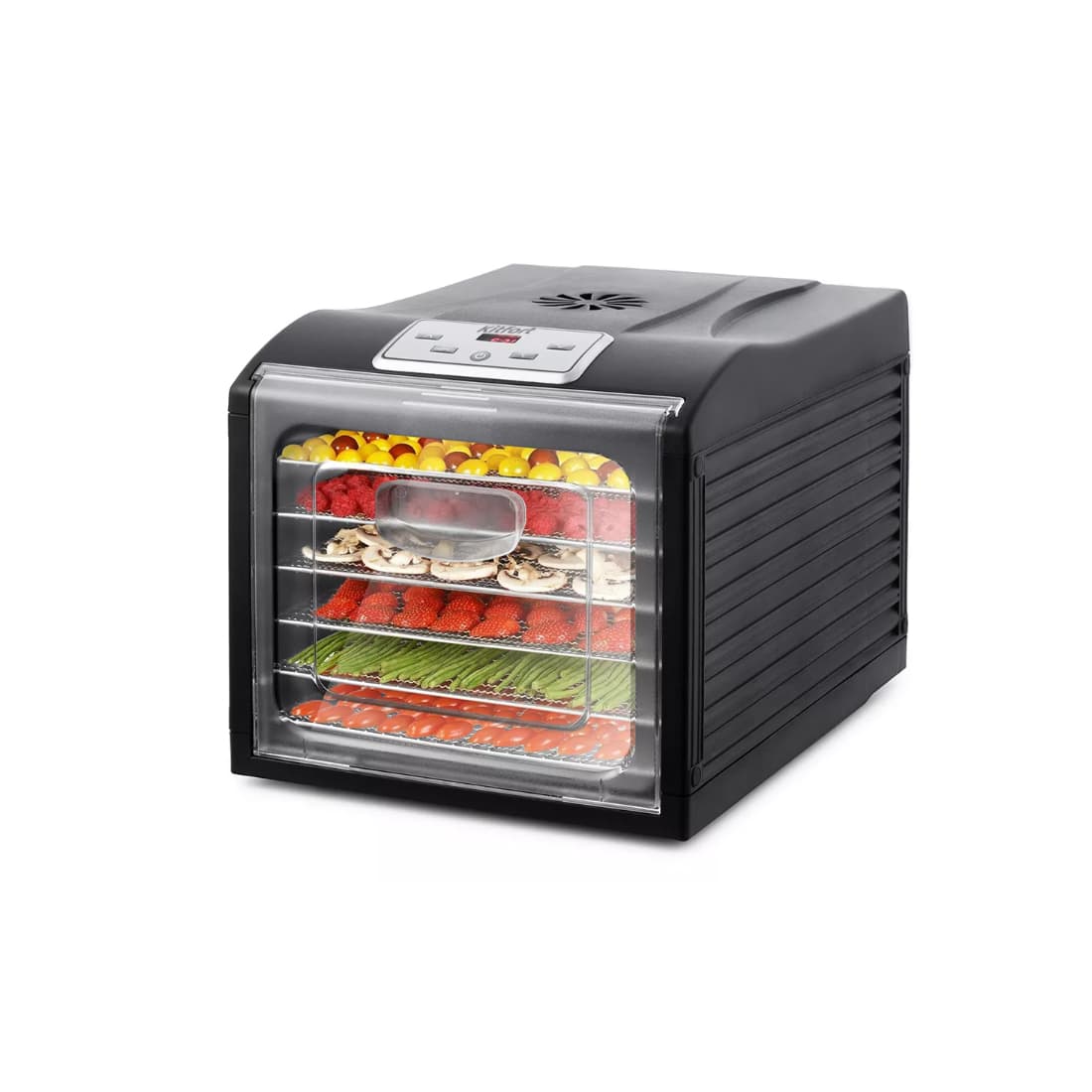 Сушилка для овощей и фруктов, Kitfort, КТ-1906, Количество поддонов 12/6, Мощность 500 Вт, Обдув горизонтальный, Черный