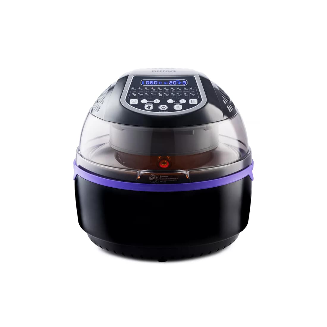 Аэрогриль, Kitfort, КТ-2219-1 черный, Объём 8 л, Крышка на кронштейне, Электронное управление, 20 автоматических программ, Таймер, Отложенный старт, Черный