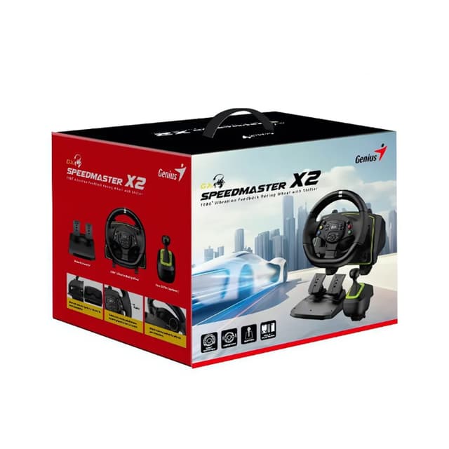 Игровой руль, Genius, Speed Master X2, USB, Степень вращения руля 270/900/1080 градусов, Виброотдача, Переключатель скорости, Поддержка игр для ПК с Windows, PS3 / 4 /5,Xbox Series X/Xbox One/Xbox 360, Черный
