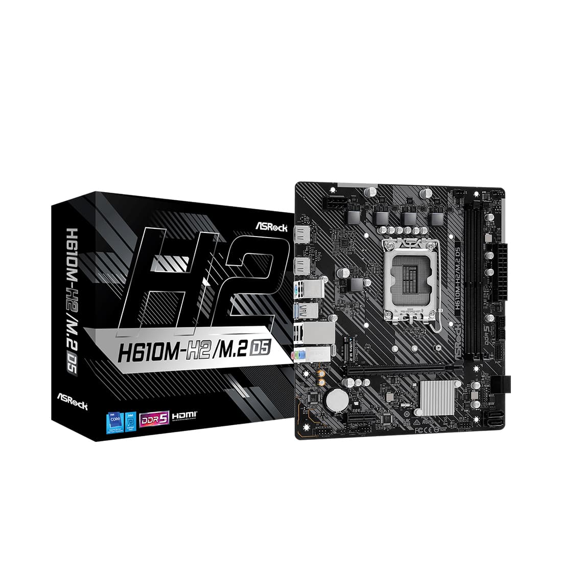 Материнская плата, ASRock, H610M-H2/M.2 D5 (4710483943775), LGA1700, iH610, 2xDDR5 4800/5600, 4xSATA3, 1xM.2 (PCI-E 3.0x4), 2xHDMI, 1xPCI-Ex16, 1xPCI-Ex1, mATX