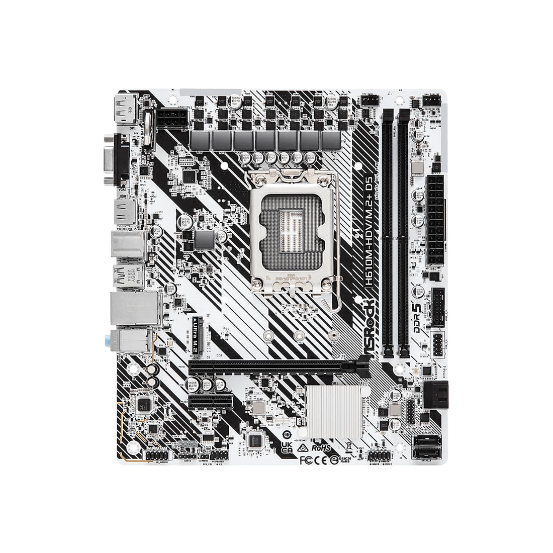 Материнская плата, ASRock, H610M-HDV/M.2+D5 (4710483943478), LGA1700, iH610, 2xDDR5 4800/5600, 4xSATA3, 1xM.2 (PCI-E 3.0x4), 1xD-Sub, 1xHDMI, 1xDP, 1xPCI-Ex16, 1xPCI-Ex1, mATX