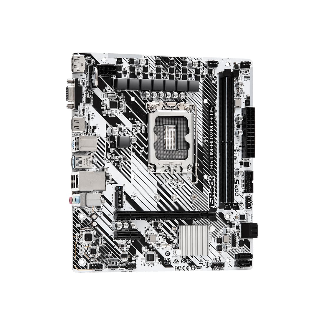 Материнская плата, ASRock, H610M-HDV/M.2+D5 (4710483943478), LGA1700, iH610, 2xDDR5 4800/5600, 4xSATA3, 1xM.2 (PCI-E 3.0x4), 1xD-Sub, 1xHDMI, 1xDP, 1xPCI-Ex16, 1xPCI-Ex1, mATX
