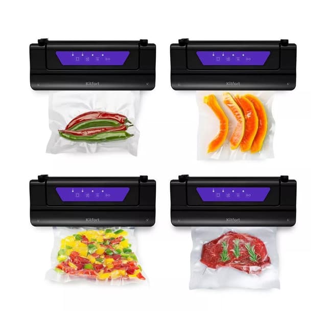 Вакууматор, Kitfort, КТ-1528-1, Ширина шва 2 мм. Сенсорное управление, 5 режимов работы, Черно-фиолетовый