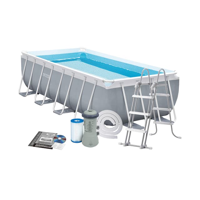 Каркасный бассейн Prism Frame Rectangular 400 х 200 x 100 см, INTEX, 26788NP, Винил, 6836 л., Стальной каркас, Ф-насос 28604 (2006л/ч), Лестница 28075, Гидроаэрация 22025, Серый, Цветная коробка
