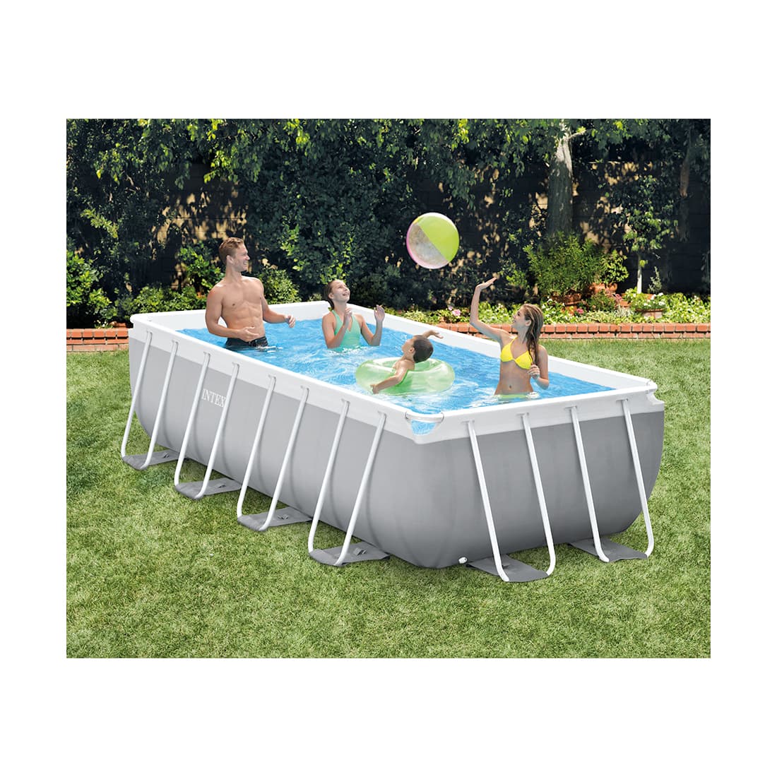Каркасный бассейн Prism Frame Rectangular 400 х 200 x 100 см, INTEX, 26788NP, Винил, 6836 л., Стальной каркас, Ф-насос 28604 (2006л/ч), Лестница 28075, Гидроаэрация 22025, Серый, Цветная коробка