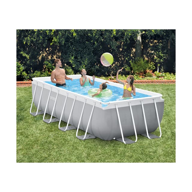 Каркасный бассейн Prism Frame Rectangular 400 х 200 x 100 см, INTEX, 26788NP, Винил, 6836 л., Стальной каркас, Ф-насос 28604 (2006л/ч), Лестница 28075, Гидроаэрация 22025, Серый, Цветная коробка