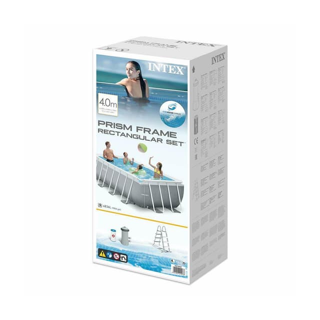 Каркасный бассейн Prism Frame Rectangular 400 х 200 x 100 см, INTEX, 26788NP, Винил, 6836 л., Стальной каркас, Ф-насос 28604 (2006л/ч), Лестница 28075, Гидроаэрация 22025, Серый, Цветная коробка