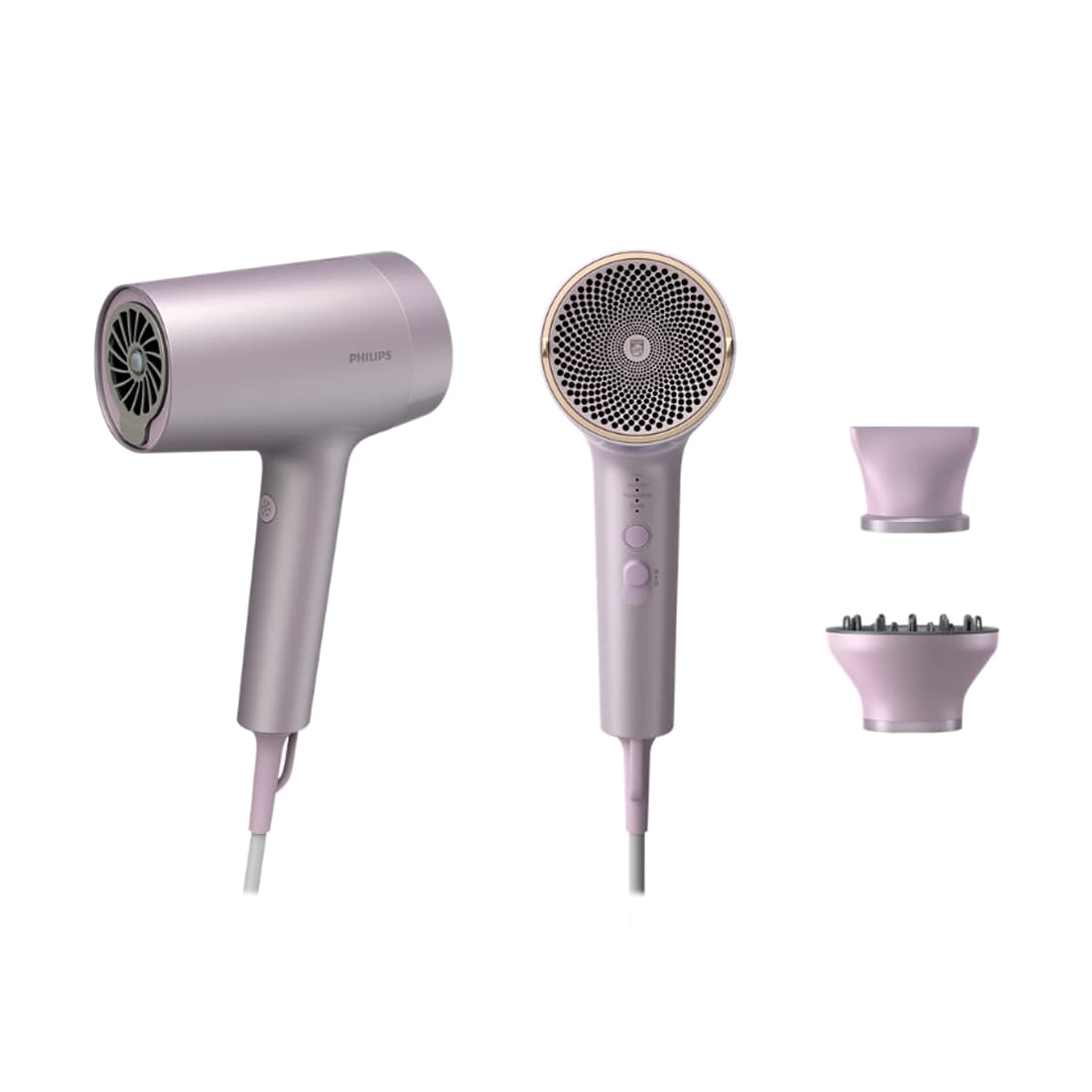 Фен, Philips, Серии 7000 BHD723/10, Тип мотора DC, Мощность 1800 Вт, 4 настройки нагрева, 2 режима скорости, Технологии бережного ухода, Цвет розовый