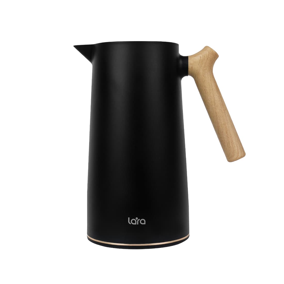 Термос, LARA, LR04-84 Black, Объем 1000 мл, Вакуумная стеклянная колба, Двойные стенки, Ручка под дерево, Черный