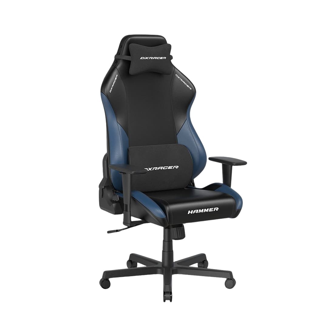 Игровое компьютерное кресло, DX Racer, GC/LHE23LTALTC/NI, Hammer series, Грузоподъемность рек: 115 кг, Рекомендуемый рост: 190 см. Эко-кожа PU, Металлическая основа кресла, Механизм качания: топ-ган, Нейлоновые колеса,Черно-синий