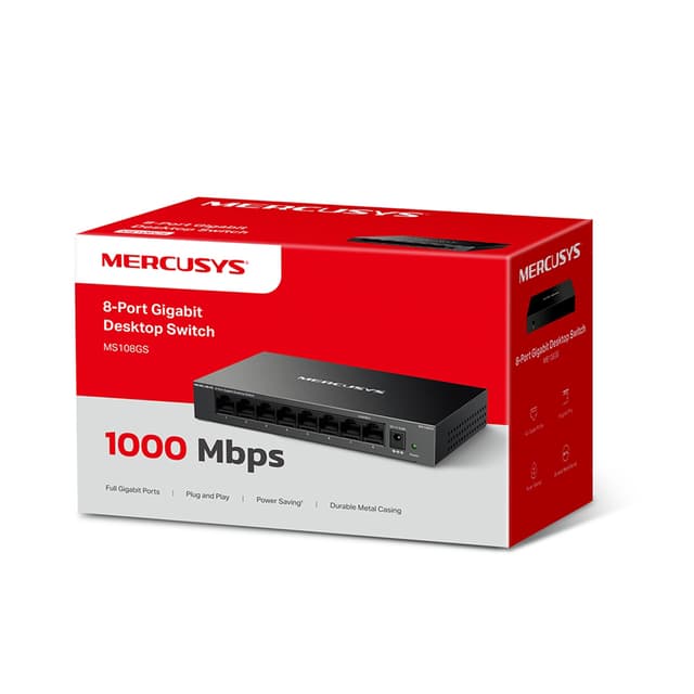Коммутатор, Mercusys, MS108GS, 8 портов 10/100/1000 Мбит/с (RJ45), металл. корпус