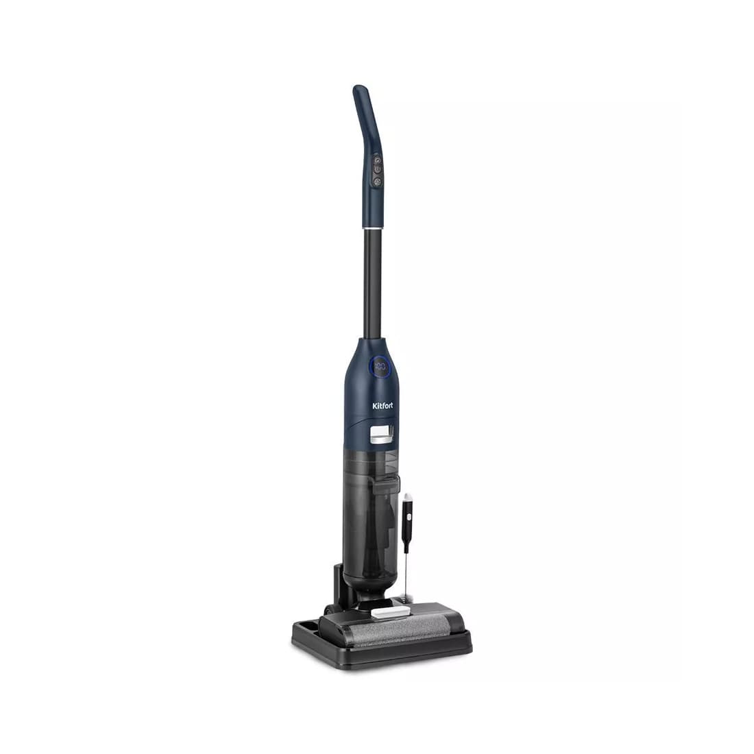 Беспроводной вертикальный моющий пылесос, Kitfort, КТ-5248, Сухая и влажная уборка, Объем пылесборника 0.55л, Бак для жидкости 0.6л, Время работы 34 мин, Время зарядки 5.5ч, Функция самоочистки, Голосовой помощник,Турбощетка, Мощность 120 Вт, Длина шнура блока питания 1.8м, Синий/Черный