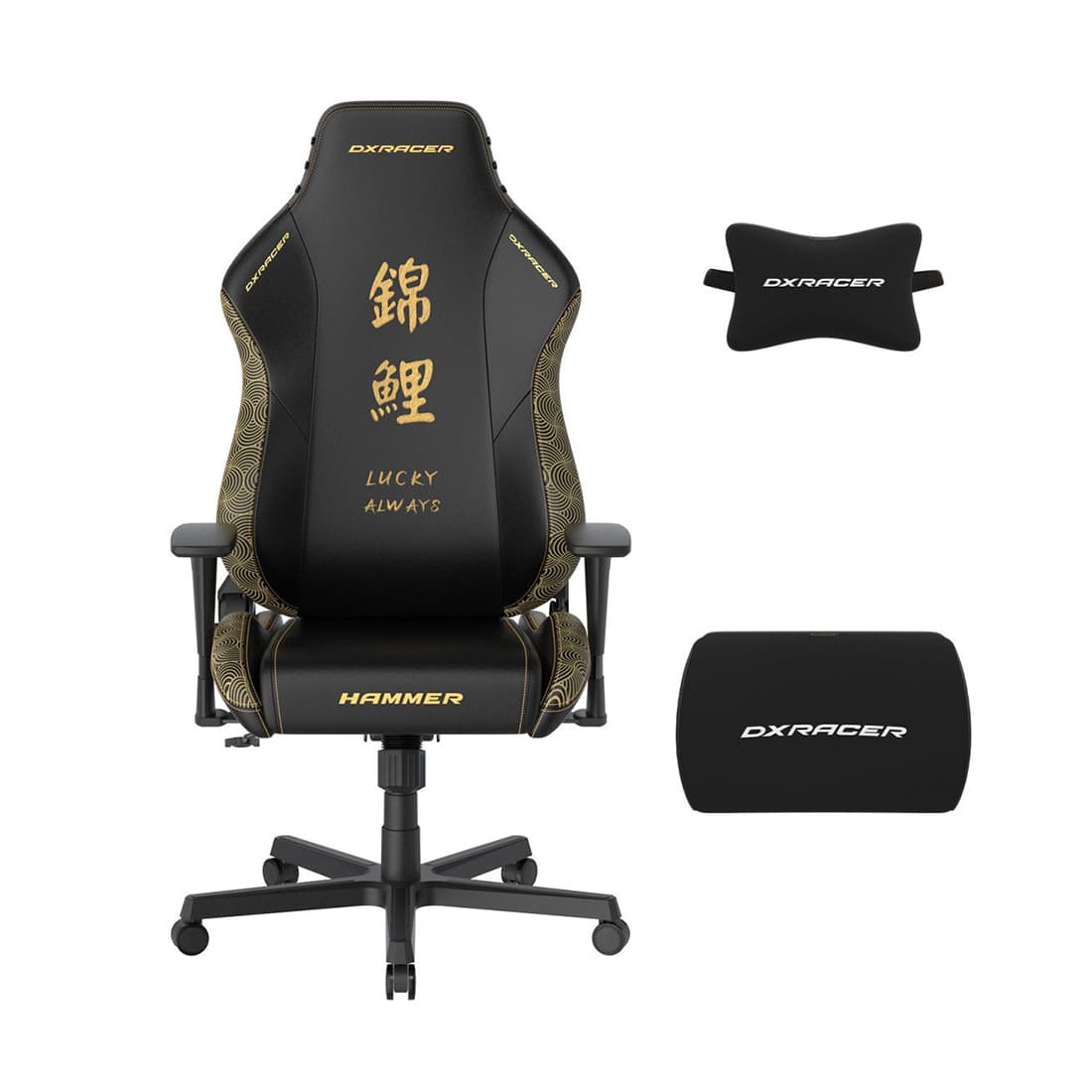 Игровое компьютерное кресло, DX Racer, GC/LHE23LTA/KOI, Hammer series, Грузоподъемность рек: 115 кг, Рекомендуемый рост: 190 см. Эко-кожа PU, Металлическая основа кресла, Механизм качания: топ-ган, Нейлоновые колеса,Черный