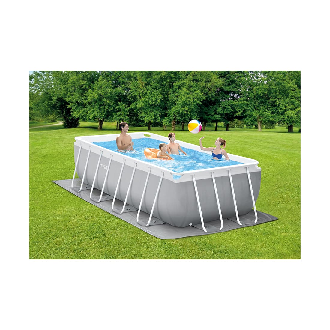 Каркасный бассейн Prism Frame Rectangular 400 х 200 x 122 см, INTEX, 26790NP, Винил, 8418 л., Стальной каркас, Ф-насос 28604 (2006л/ч), Лестница 28076, Гидроаэрация 22025, Серый, Цветная коробка